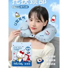 Sanrio genuíno Hello Kitty impresso inflável em forma de U travesseiro Push tipo viagem de negócios pescoço travesseiro