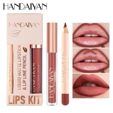 Conjunto de batom com brilho labial + delineador labial, à prova d'água, antiaderente, Nude, fosco, fácil de colorir, co