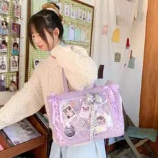 Novo estilo japonês saco de dor fita arco bonito bolsa grande capacidade barra Chirp transparente vale ombro sacola