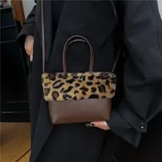Outono inverno High-End Retro leopardo impressão peludo plutônio costura bolsa de mão feminino 2026 novo estilo na moda