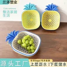 Cesta de drenagem dupla criativa contraste cor plástico lavagem vegetal quadrado azul bacia frutas armazenamento cozinha