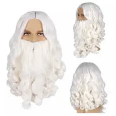 Natal o Dress Up Branco Médio Longo Cabelo Encaracolado Conjunto de Barba Papai Noel Vovô Peruca Longa Barba Encaracolad