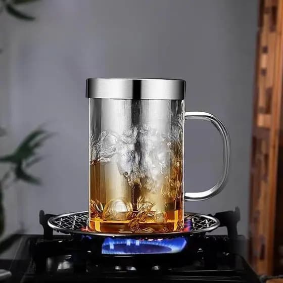 Copo de chá de vidro espesso, resistente à temperatura, separação de água, escritório, grande capacidade com alça, filtr