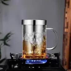 Copo de chá de vidro espesso, resistente à temperatura, separação de água, escritório, grande capacidade com alça, filtr