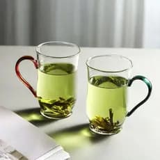 Xícara de chá verde, copo de água de grande capacidade, chá perfumado, copo de vidro espesso, borosilicato, escritório,
