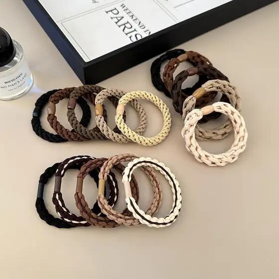 Leite café estilo outono inverno novo estilo oco trança anel de cabelo cabeça corda grossa alta elástica corda de cabelo