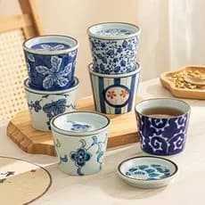 Copo de boca de porco estilo japonês forno cercado chá fazendo cerâmica de alto valor Underglaze xícara de chá tigela de