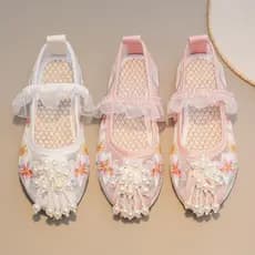 Sapatos bordados femininos antigos para meninas sapatos Hanfu crianças cavalo rosto saia sapatos primavera outono estilo