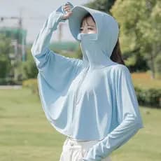 Roupas de proteção solar de seda gelada femininas 2026 novo estilo verão proteção ultravioleta manga comprida blusa ultr