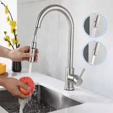 Torneira Cozinha Bancada Retrátil 360° Monocomando Inox 2 Modos Torneira Pia Cozinha