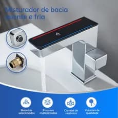 Torneira Quadrado Banheiro Com LED Temperatura Digital 360° Moderna Prata