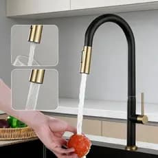 Torneira Monocomando Cozinha Inox 304 Extensível Quente Frio 360° Preto Ouro
