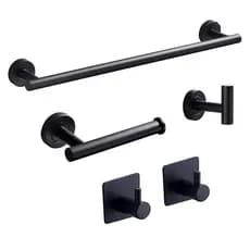 Kit Banheiro Inox 5 Peças Parafusado – Toalheiro, Papeleira e Ganchos