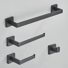 Kit Banheiro 4 Peças Inox Preto Fosco Parafusado – Toalheiros, Papeleira e Gancho