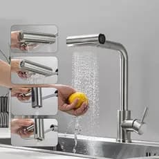 Torneira Monocomando Cozinha Gourmet Inox 304 Extensível 360° 4 Modos de Jato