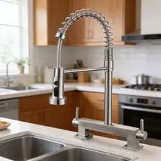 Torneira Cozinha Bancada Flexível Retrátil Quente Frio Duplo Controle Inox 304