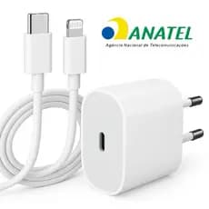 Kit Carregador iPhone e Andoid Turbo Fonte C + Cabo C 15 16 17 ou Lightning 7 8 X XR 11 12 13 14