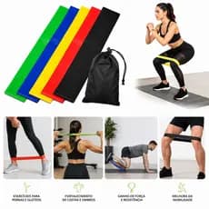 Mini Faixa Elástica Kit 5 Intensidades Academia Pilates Yoga Treino Funcional Glúteos Pernas Exercícios Resistência