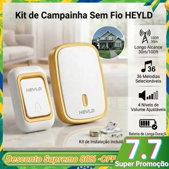 Campainha Sem Fio à Prova d'Água Longo Alcance 40 Toques Fácil Instalação Bivolt 110V/220V HY-8111