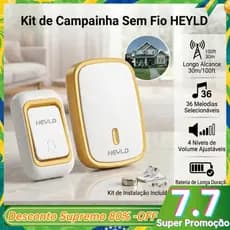 Campainha Sem Fio à Prova d'Água Longo Alcance 40 Toques Fácil Instalação Bivolt 110V/220V HY-8111