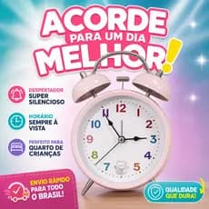 Relógio Despertador Infantil Colorido Analógico Silencioso com Sino Duplo Design Fofo Quarto Bebê Decoração 636
