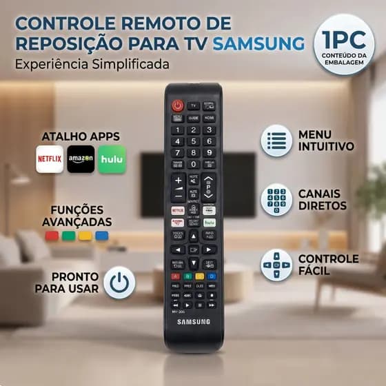 Controle Remoto Smart TV Samsung HY-368 Netflix Prime Video Hulu Rakuten Alta Sensibilidade Fácil Uso