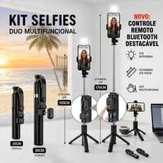 [Copa do Mundo]Pau de Selfie Tripé com Luz LED Recarregável Bluetooth Extensível e Portátil para Celular