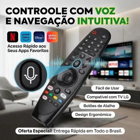 Controle Remoto para LG Smart TV com Mouse e Atalhos Netflix Prime Video HY-355