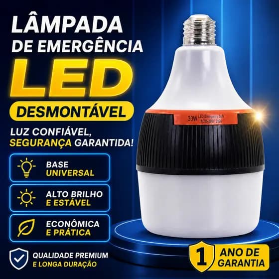 [Copa do Mundo]Lâmpada LED 50W Recarregável Sem Fio Emergência 6H Super Bulbo 8500K Bivolt Branco Frio Luz Noturna Quart
