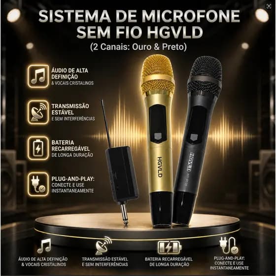 Microfone sem Fio Bluetooth Som HD Plug Play Bateria Longa Karaokê Festas Igrejas Eventos HY-B108
