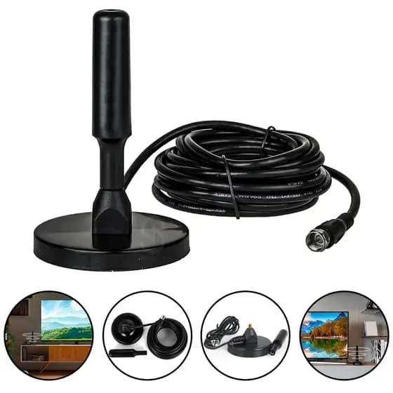 Antena Digital Amplificada Interna e Externa 3-5 Metros Base Imã Prova d'água 4DBI 4K HDTV/UHF/VHF