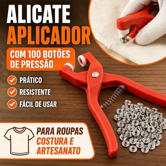 Alicate Aplicador de Botões de Pressão Manual Kit com 200 Botões de Metal Sem Costura para Roupas