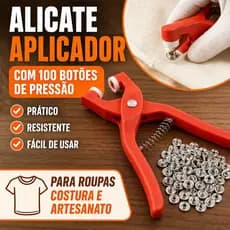 Alicate Aplicador de Botões de Pressão Manual Kit com 200 Botões de Metal Sem Costura para Roupas
