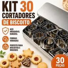 Kit 30 Cortadores de Biscoito Aço Inoxidável Formas Variadas com Anéis de Mousse Durável Profissional