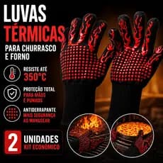 Kit 1/2/4 Luva Térmica Churrasco Forno Alta Resistência até 350°C Protege Mãos e Punho Antiderrapante