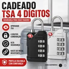 Cadeado TSA 4 Dígitos com Haste de Metal Senha para Mala Viagem Bagagem Academia Alta Segurança Durável