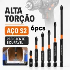 6PCS Jogo Bits PH2 Phillips Magnético Impacto Antiderrapante Aço Dureza com Base Parafusadeira  25-150mm