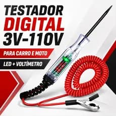 Testador de Luz Automotivo Digital LED 3V-110V com Voltímetro e Sonda Detector de Tensão para Carro Moto