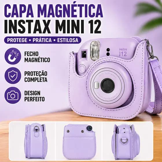 Bolsa Estojo Protetor de Couro para Fujifilm Instax Mini 12 com Alça Ajustável Removível Capa Portátil para Câmera