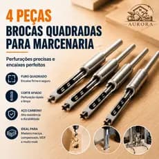 Brocas P/ Furo Quadrado Jogo 4 Peças 1/4 - 5/16 - 3/8 - 1/2 Furadeira de Bancada e Madeira