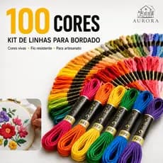 Kit 100 Linhas de Bordado Ponto Cruz 100 Cores Fio Poliéster Algodão para Artesanato