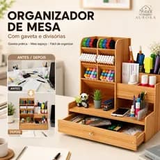 Organizador De Mesa Escritório Multiuso C/ Gaveta Nicho Mdf Canetas