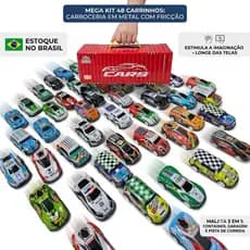 Kit 48 Carrinhos Friccao Infantil Miniatura Maleta Container Vira Pista De Corrida Garagem Menino Brinquedo Atacado