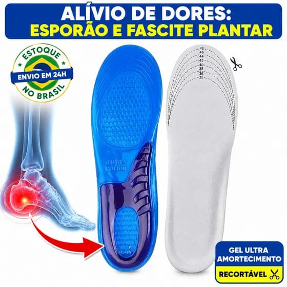 Par Palmilha Ortopédica Gel Silicone Dores nos Pés Esporão Fascite Anti Impacto Recortável Tênis