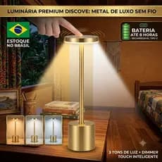 Luminaria De Mesa Led Abajur Recarregavel Sem Fio 3 Tons De Luz Touch Escrivaninha Quarto Cabeceira Luxo Portatil
