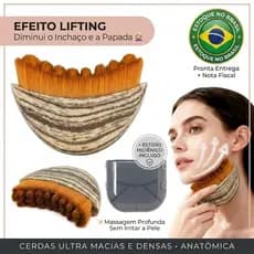Escova Massageador Facial Meia Lua Drenagem Linfatica Gua Sha Cerdas Macias Diminui Inchaco Reduz Papada Com Estojo Luxo