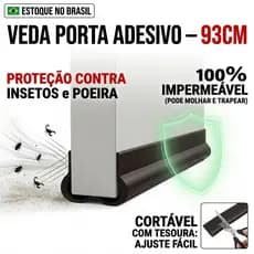 Protetor Veda Porta Adesivo PVC Flexível 93cm Contra Insetos Ratos Poeira Vento Isolamento Acústico Cortável 3 Camadas