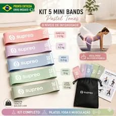Kit 5 Mini Bands Tons Pastéis Elástico Treino Em Casa Glúteos Pernas 5 Níveis Pilates Yoga Fisioterapia Com Bolsa
