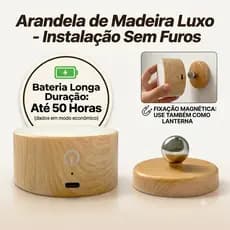 Arandela LED Parede Madeira Magnetica Luminaria De Cabeceira Sem Fio Recarregavel 360 Graus Quarto Leitura Sem Furo