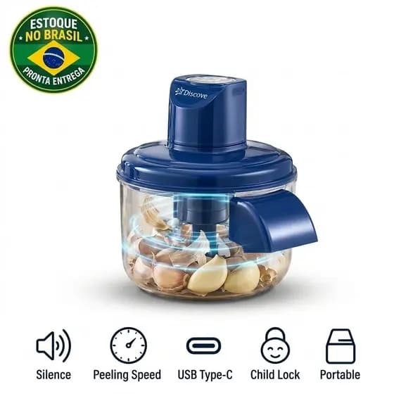 Descascador Eletrico Automatico Portatil 127/220V Bivolt Cozinha Descascador de Alho Uvas Frutas Tomate Legumes